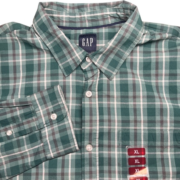 GAP Other - GAP Button Down Shirt Mens XL Green Plaid Long Sleeve Poplin Stretch New